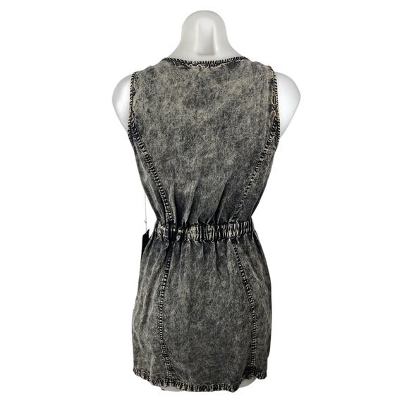 NEW Forever 21 Gray V-Neck Sleeveless Zip Up Mini A-Line Tank Denim Dress Size S - Picture 2 of 4